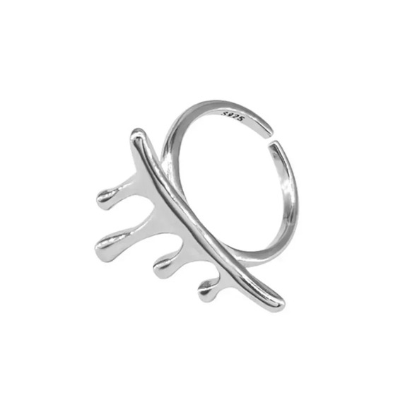 925 Sterling Silver Drip Ring Geometric Ring Abstract Ring Unique Statement Ring - Picture 5 of 5